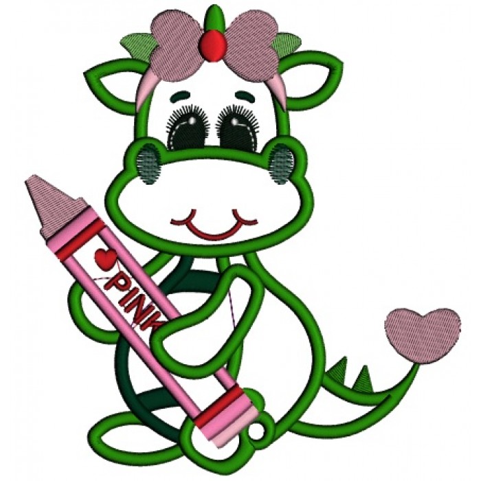Cute Girl Dino Applique Machine Embroidery Digitized Design Pattern
