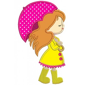 Cute Girl With an Umbrella Applique Machine Embroidery Digitized Design Pattern