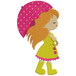 Cute Girl With an Umbrella Filled  Machine Embroidery Digitized Design Pattern
