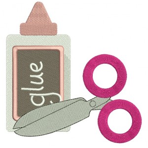 Glue With Scissors Crafts Filled Machine Embroidery Digitized Design Pattern