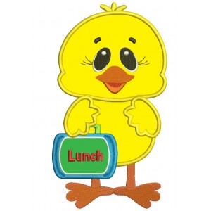 Little Chick WIth A Lunchbox Applique Machine Embroidery Digitized Design Pattern