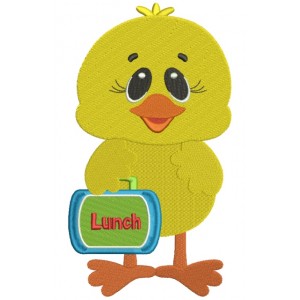 Little Chick WIth A Lunchbox Filled Machine Embroidery Digitized Design Pattern