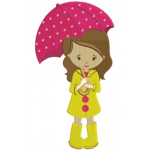 Little Girl Holding Umbrella Filled Machine Embroidery Digitized Design Pattern