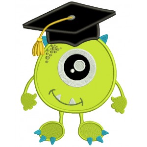 Little Monster Wearing Graduation Cap Looks Like Mike Wazowski From Monster's Inc Applique Machine Embroidery Design Digitized Pattern