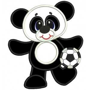 Panda Soccer Player Applique Machine Embroidery Digitized Design Pattern