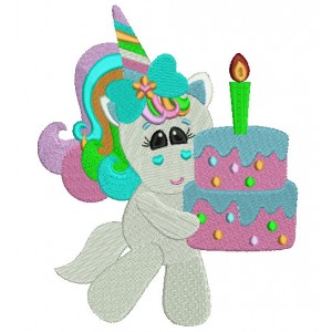 Rainbow Unicorn With Birthday Cake Filled Machine Embroidery Digitized Design Pattern