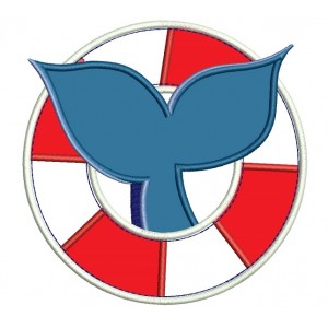 Ring Buoy with whale tail Applique Machine Embroidery Digitized Design Pattern