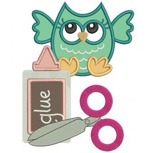 Teacher Owl With Scissors And Glue School Applique Machine Embroidery Digitized Design Pattern