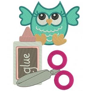 Teacher Owl With Scissors And Glue School Filled Machine Embroidery Digitized Design Pattern