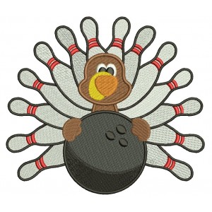 Bowling Turkey Thanksgiving Filled Machine Embroidery Digitized Design Pattern
