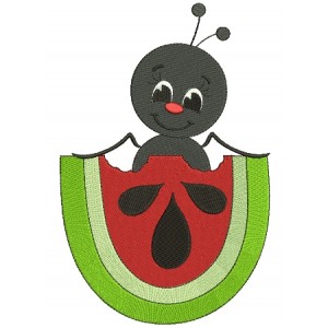 Cute Ant Inside Watermelon Insect Filled Machine Embroidery Digitized Design Pattern