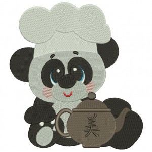 Panda Cook With Tea Kettle Filled Machine Embroidery Digitized Design Pattern