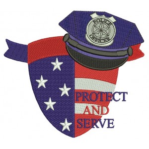 Protect And Serve Police Officer Filled Machine Embroidery Digitized Design Pattern