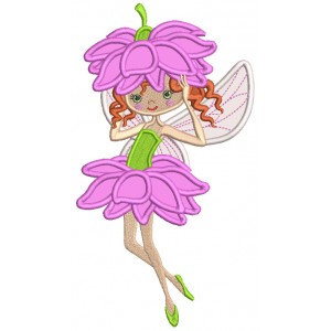 Spring Fairy With Pretty wings Applique Machine Embroidery Design Digitized Pattern