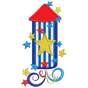 4th of July Independence Day American Flag Celebration Rocket Applique Machine Embroidery Digitized Design Pattern