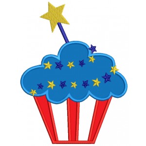American Flag Cupcake with a Star 4th of July Independence Day Applique Machine Embroidery Digitized Design Pattern