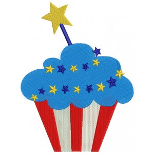 American Flag Cupcake with a Star 4th of July Independence Day Filled Machine Embroidery Digitized Design Pattern