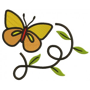 Butterfly flying over leaves Filled Machine Embroidery Digitized Design Pattern