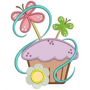 Cute Cupcake with Butterfly Applique Machine Embroidery Digitized Design Pattern