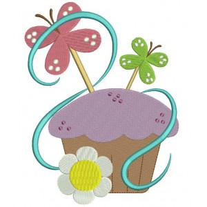 Cute Cupcake with Butterfly Filled Machine Embroidery Digitized Design Pattern
