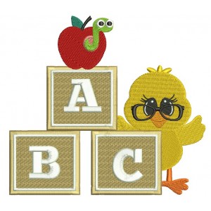 ABC Little Baby Chick School Filled Machine Embroidery Digitized Design Pattern