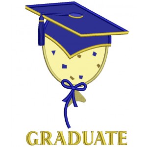 Graduate Baloon Wearing Cap School Applique Machine Embroidery Digitized Design Pattern