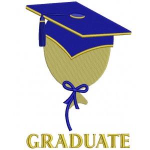 Graduate Baloon Wearing Cap School Filled Machine Embroidery Digitized Design Pattern