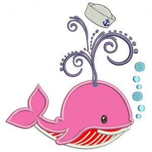 Little Baby Whale Blowing Bubbles Applique Machine Embroidery Digitized Design Pattern