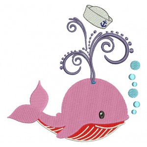 Little Baby Whale Blowing Bubbles Filled Machine Embroidery Digitized Design Pattern