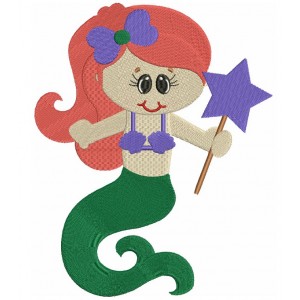 Little Mermaid Filled Machine Embroidery Digitized Design Pattern