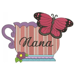 Nana Cup and Butterfly Filled Machine Embroidery Digitized Design Pattern