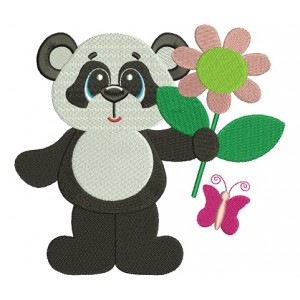 Panda with a Big Flower Filled Machine Embroidery Digitized Design Pattern