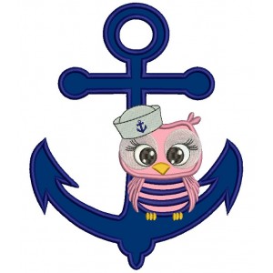Sailor Owl Sitting on a Boat Anchor Applique Machine Embroidery Digitized Design Pattern