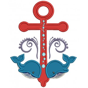 Two Whales and boat Anchor Applique Machine Embroidery Digitized Design Pattern
