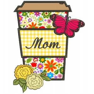 Mom Flower and Butterfly Applique Machine Embroidery Digitized Design Pattern