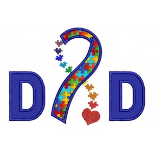 Dad Autism Awareness Ribbon with heart Applique Machine Embroidery Digitized Design Pattern