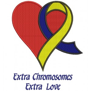 Extra Chromosome Extra Love Heart Down Syndrome Awareness Filled Machine Embroidery Digitized Design Pattern