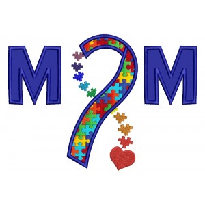 Mom Autism Awareness Ribbon with heart Applique Machine Embroidery Digitized Design Pattern