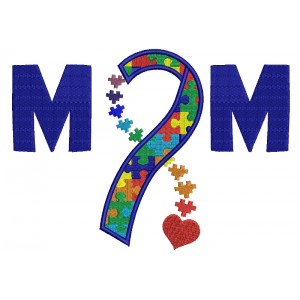 Mom Autism Awareness Ribbon with heart Filled Machine Embroidery Digitized Design Pattern