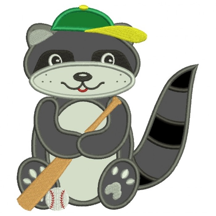 Baseball Raccon Baseball Minor League Baseball Raccoon Applique Machine Embroidery ...