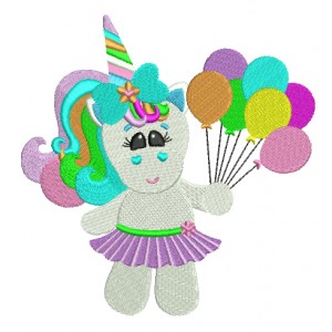 Girl Rainbow Unicorn with balloons Filled Machine Embroidery Digitized Design Pattern