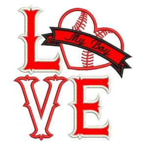 Love My Boy Baseball Heart Applique Machine Embroidery Digitized Design Pattern