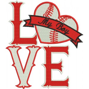 Love My Boy Baseball Heart Filled Machine Embroidery Digitized Design Pattern