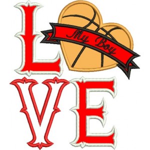 Love My Boy Basketball Heart Sports Applique Machine Embroidery Digitized Design Pattern