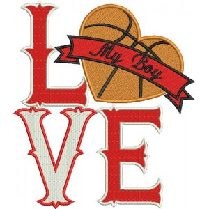 Love My Boy Basketball Heart Sports Filled Machine Embroidery Digitized Design Pattern