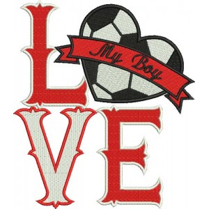 Love My Boy Soccer Heart Sports Filled Machine Embroidery Digitized Design Pattern