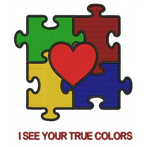 Autism Awareness Puzzle with Heart Filled Machine Embroidery Digitized Design Pattern