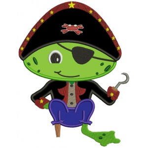 Froggy Frog Pirate with a Eye Patch and a Hook Applique Machine Embroidery Digitized Design Pattern