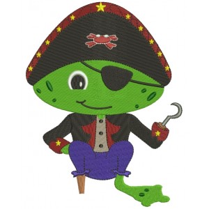 Froggy Frog Pirate with a Eye Patch and a Hook Filled Machine Embroidery Digitized Design Pattern