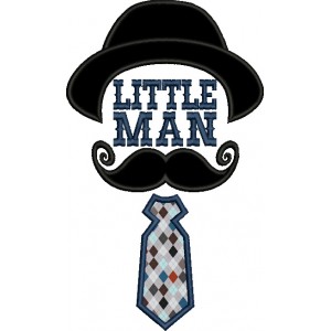 Little Man Mustache and a Tie Applique Machine Embroidery Digitized Design Pattern